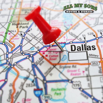 dallas texas marked with a red push pin on a road map