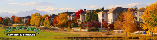 row of houses and colorful trees during fall in broomfield, colorado