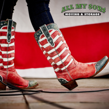 red, white, and blue cowboy boots