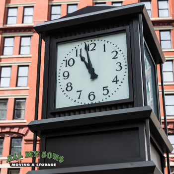 black clock tower showing eleven o'clock in downtown cleveland, oh