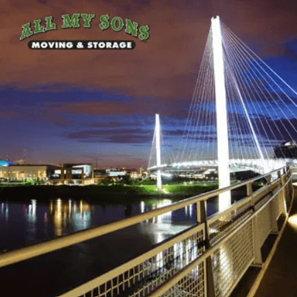 Bob Kerrey pedestrian bridge lit up at night