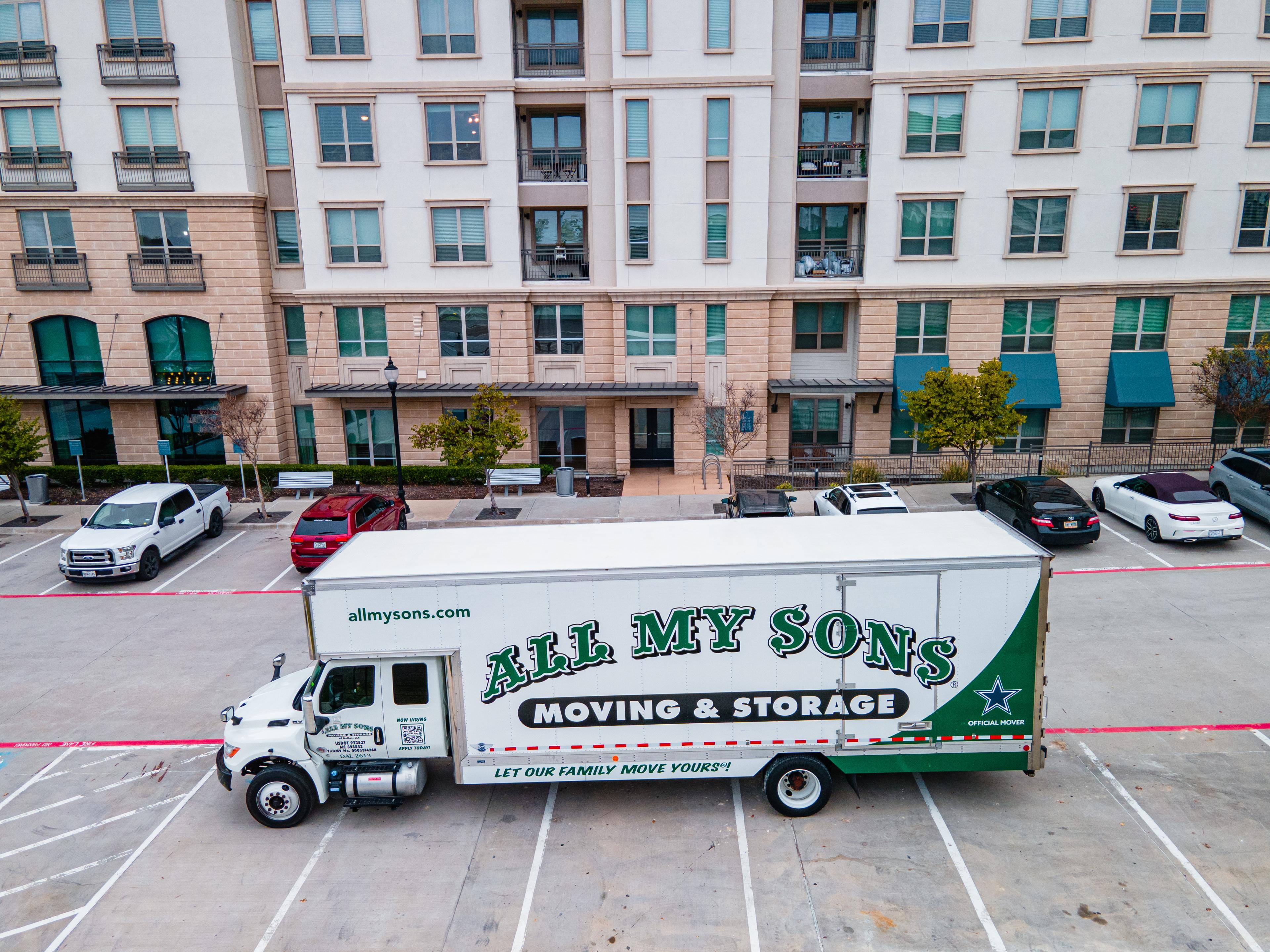 All My Sons moving truck parks in front of an apartment complex ready to begin a special move.
