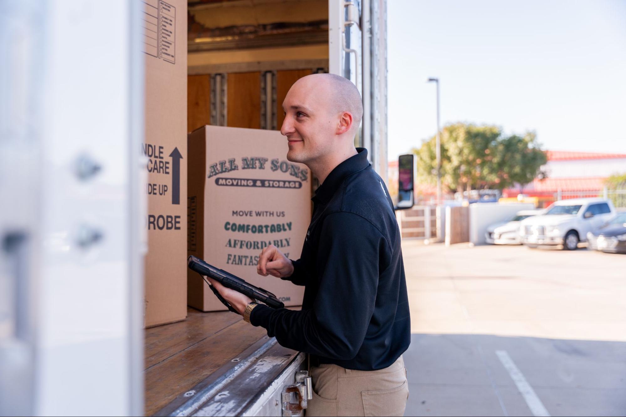 All My Sons team member surveys the moving truck inventory before making a last-minute move.